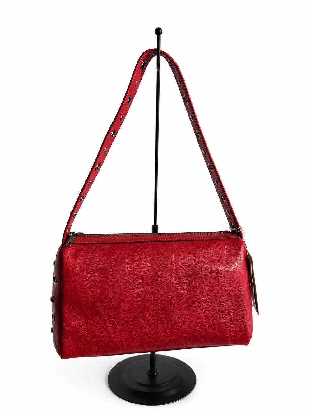 Eyelet-Trim Red Shoulder Bag